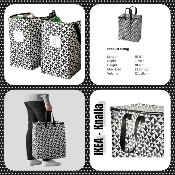 IKEA - KNALLA Two (2) Reusable Tote Bags Black & White Geometric Storag… - Picture 3 of 11